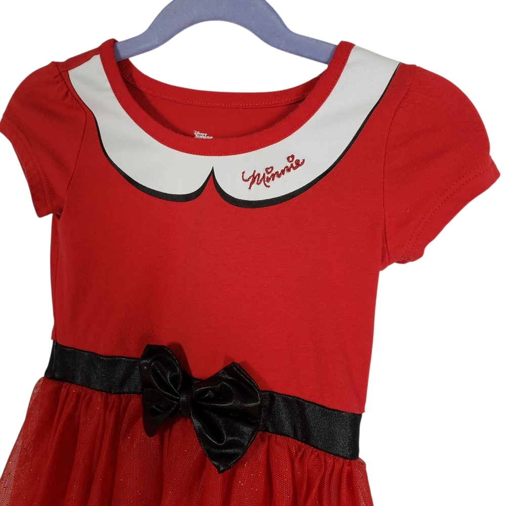 Disney Minnie Mouse Girls Red Tulle Glitter Dress with Bow size 4 Costume - Picture 2 of 7